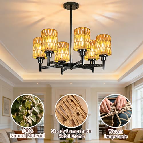 3 Pack Rattan Lamp Shades Boho Hanging Light Lamp Shades (3 Count)
