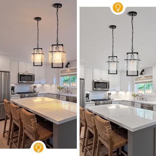 Black Pendant Lights Kitchen Island with Water Ripple Glass