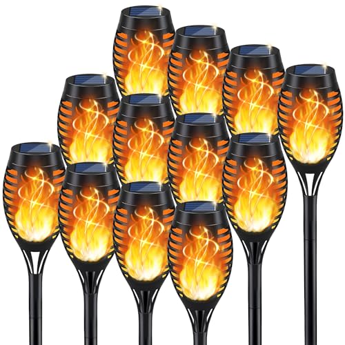 12Pack Solar Torch Light with Flickering Flame for Halloween Decor (12 Count)