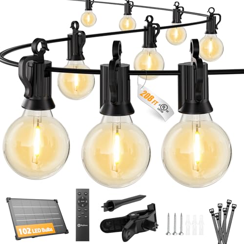 208FT 102LED Solar String Lights Outdoor with Remote & USB Port (208 Foot)