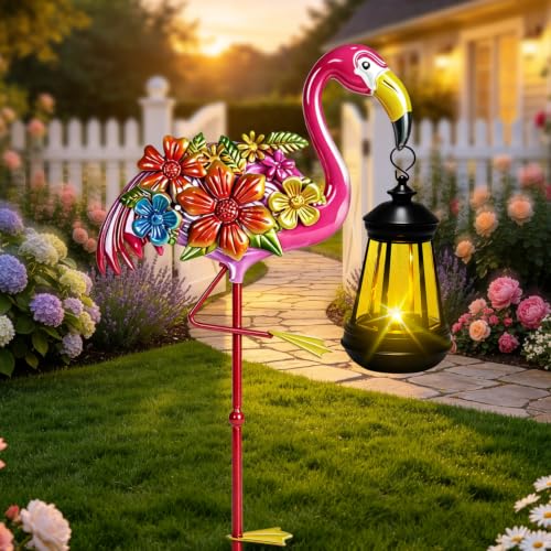 Flamingo Garden Decor with Solar Lights Outdoor Waterproof Garden Stakes