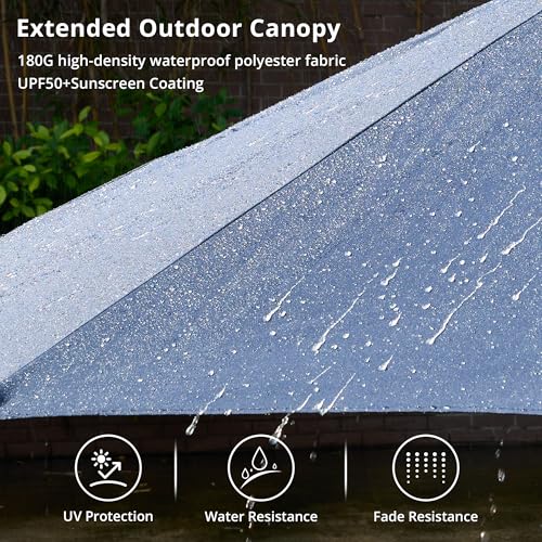 15ft Large Patio Umbrellas with Base & Solar Lights