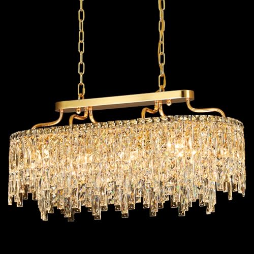 32" 10 Light Modern Oval Gold Crystal Chandeliers for Dining Room