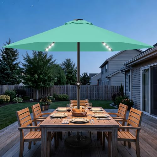 Patio Umbrella 9FT Solar Lights Push Up Outdoor Market Umbrella Cerulean
