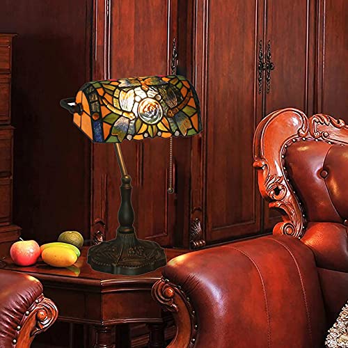 Tiffany Style Bankers Table Lamp Stained Glass Piano Desk Lamp Vintage Bedroom Bedside Lamp for Study