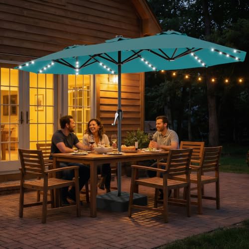 15FT Patio Umbrella with Solar Lights