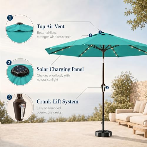 10FT Solar Patio Umbrella with Lights