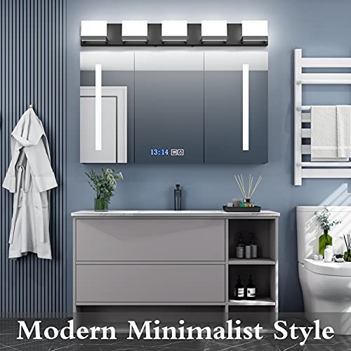 5 Lights Modern Black Vanity Light Up and Down Black LED Vanity Light Fixtures Bathroom Wall Light Over Mirror 6000K