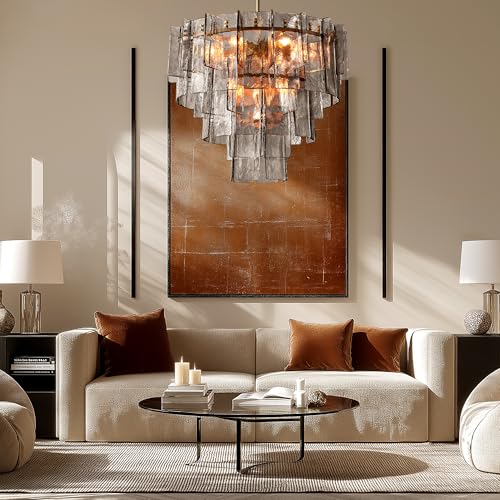 36 Inch Gold Tiered Smoky Glass Chandelier