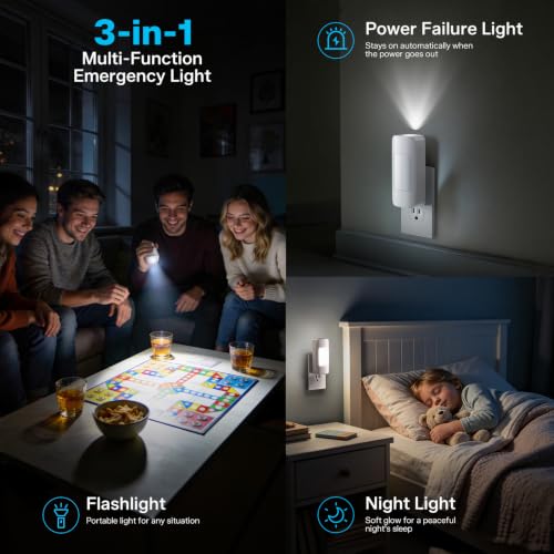 3 Pcs LED Emergency Lights for Home Power Failure Night Light Dusk to Dawn (3 Count)