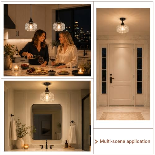 DSMJFU Black Pendant Lights Kitchen Island with Hammered Glass Over Table
