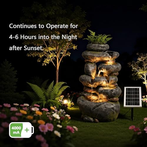 5 Tiers Cascading Solar Water Fountain Outdoor Garden