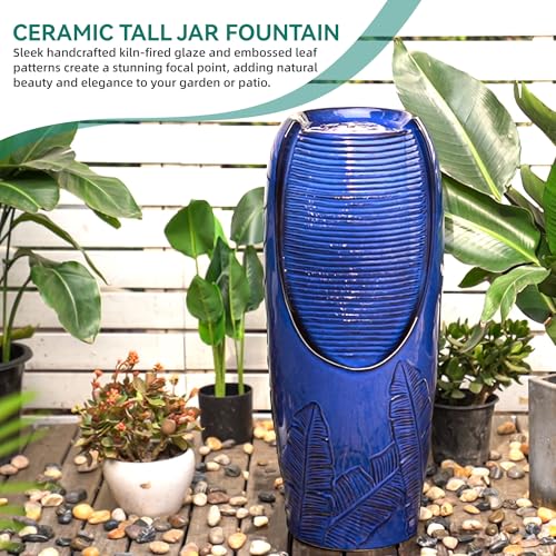 Autodaya 33" H Ceramic Jar Outdoor Water Fountain with Lights