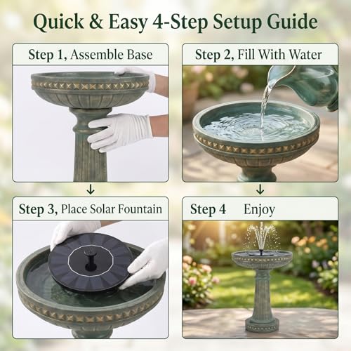 24H Bird Bath Outdoor Water Fountain with Solar Pump