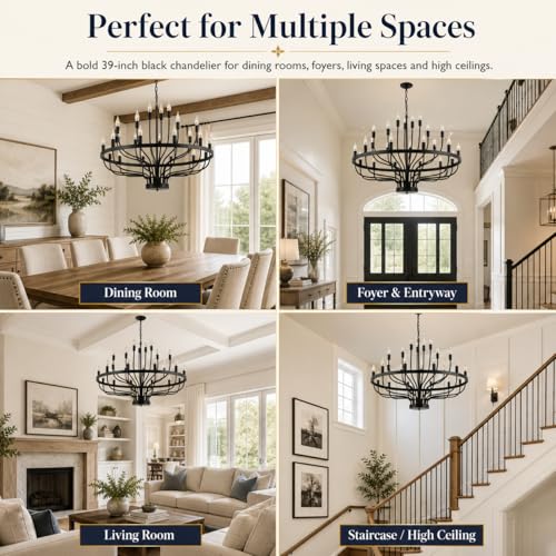 Large Black Wagon Wheel Chandelier 24