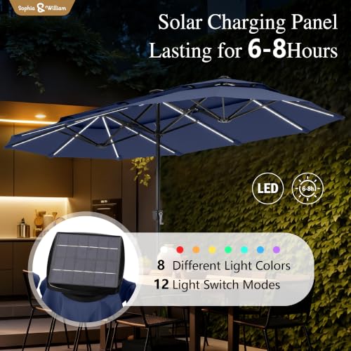 13ft 2 Tier Patio Umbrella with Solar Lights&Base