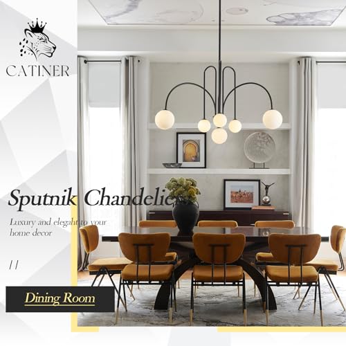 Modern 40" 6 Light Black Sputnik Chandelier with Milk Glass Globe
