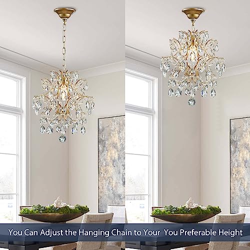 Gold Modern Pendant Chandelier Crystal Raindrop Lighting Ceiling Light Fixture Lamp for Dining Room Bathroom Bedroom Livingroom entryway 1 E26 Bulbs Required D13 in x H16 in