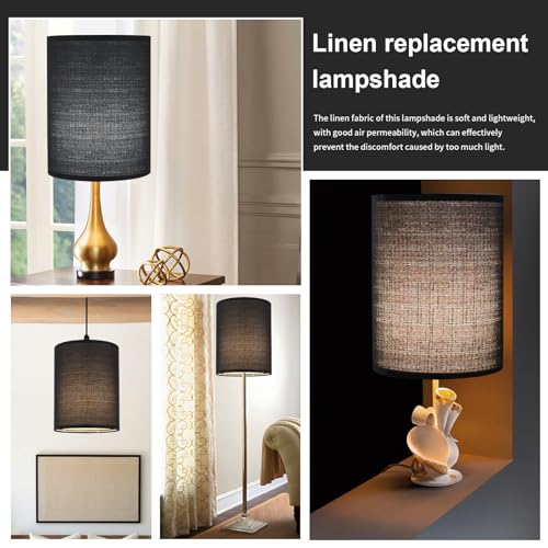 Black Linen Tall Drum Lampshade