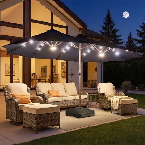 15 Ft Umbrella Outdoor Patio With Solar Lights Base