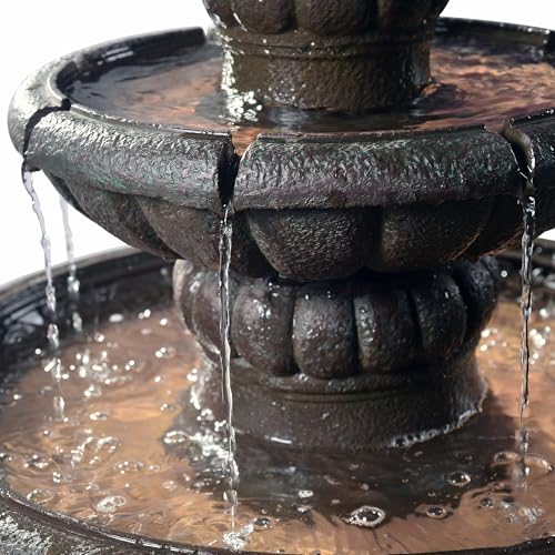 Deluxe Pineapple Pedestal 2 Tiered Floor Waterfall Fountain with Pump for Outdoor Patio Garden Backyard Decking
