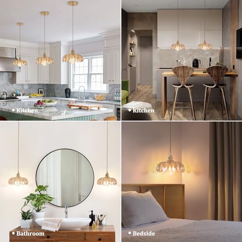 Pendant Light with Amber Scindapsus Glass Lmapshade