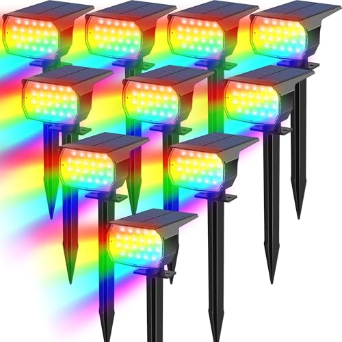 Solar Color Changing Spot Lights Outdoor Waterproof Colored RGB Solar Powered Landscape Lights for Yard 7 Lighting Modes Multicolor Solar Spotlights for Pathway Garden Outside (10 Count)