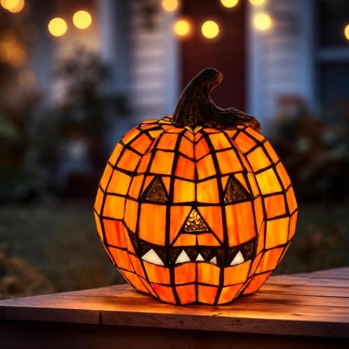 Halloween Lamp Stained Glass Pumpkin Lamp Tiffany Style Halloween Decorations for Home HolidayParty
