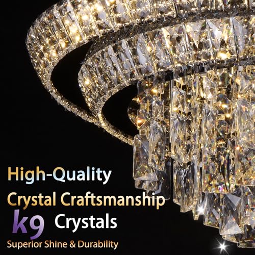 18" Gold Crystal Flush Mount Chandelier Modern LED Ceiling Light Fixture