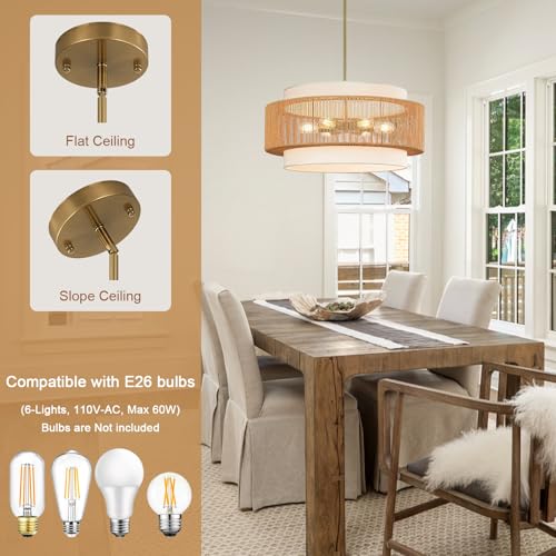 25.6" Rattan Chandelier for Dining Room
