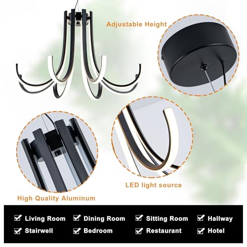 24.4 Inch Black Dimmable Modern LED Chandelier with Remote Control