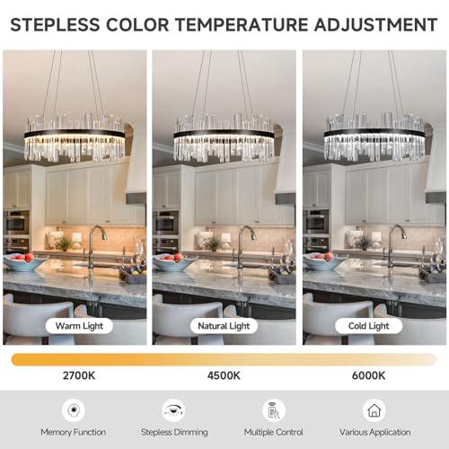 24" Black Round Modern Dimmable LED Crystal Chandelier with Remote