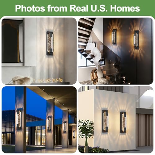 15.7in Black Outdoor Wall Sconces Modern LED Crystal Exterior Lights
