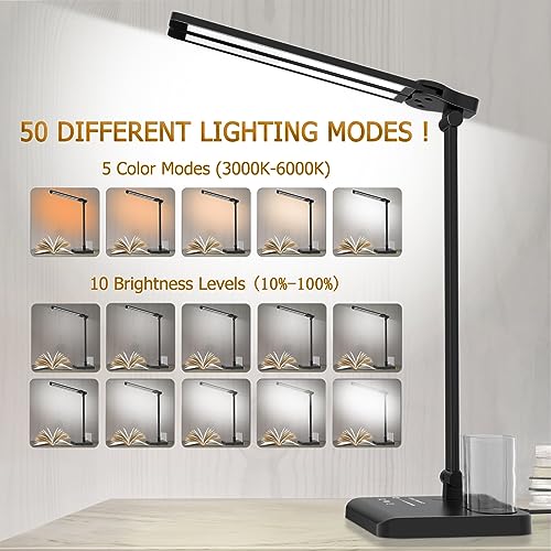 Dimmable LED Desk Lamp with USB Charging Port