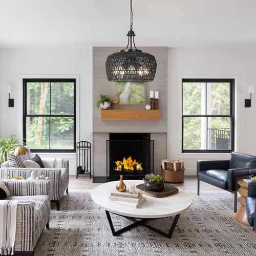Black Rattan Chandeliers for Dining Room