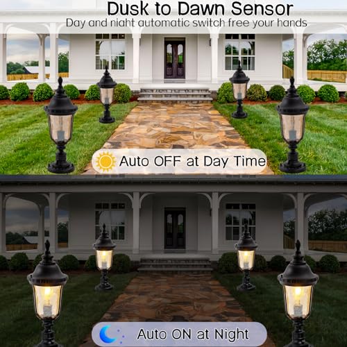 Dusk to Dawn Outdoor Post Light 19" Retro Exterior Lamp with Pier Mount Base Waterproof Fence Lighting for Yard