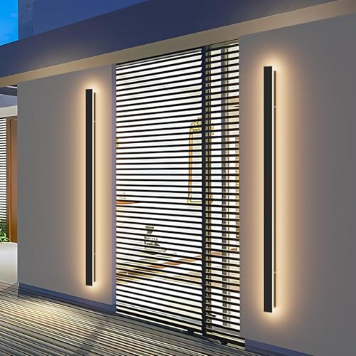 2 Pack 47.2In Long Outdoor LED Wall Lights IP65 Waterproof Black Modern Exterior Light 3000K for Courtyard Patio Porch (2 Count)