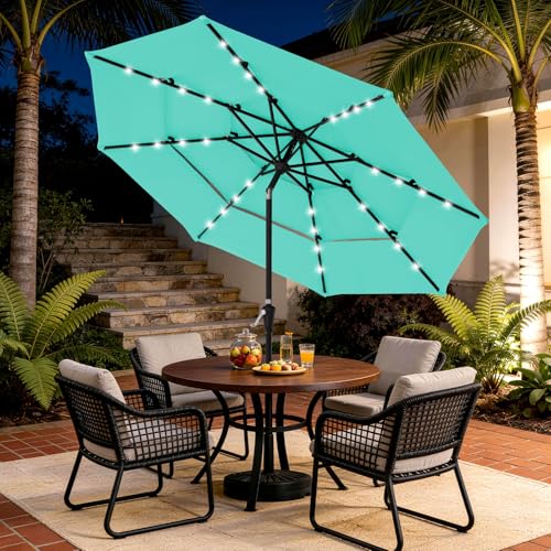 9 ft 3 Tier Outdoor LED Lighted Patio Umbrella w