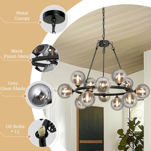 Wagon Wheel Chandelier Modern Sputnik Globe Dining Room Light Fixture 32''