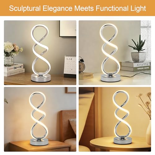 PIRTSDEL Modern Spiral Table Lamp for Bedside Nightstand Touch and Remote Dual Control