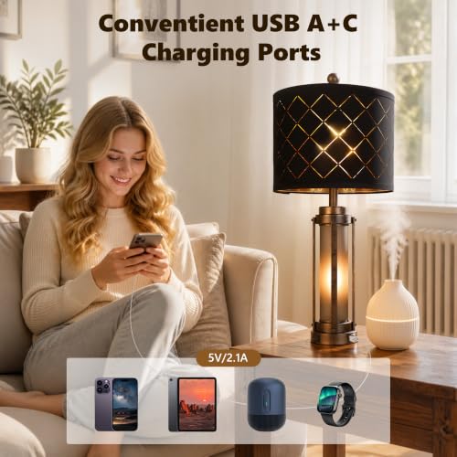 27'' Modern Table Lamp Set of 2 with Nightlight