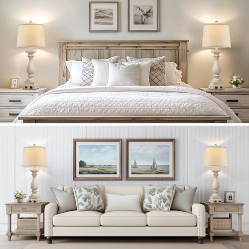 28" Tall Farmhouse Table Lamps with USB C+A Ports and AC Outlet