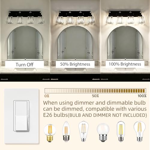 Black 4 Light Modern Crystal Vanity Lights Over Mirror (4-Light)