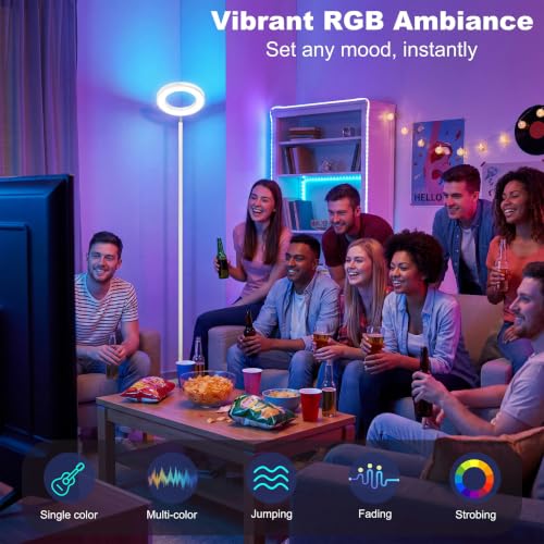 Smart RGB LED Floor Lamp with Remote (White-Single Sided)