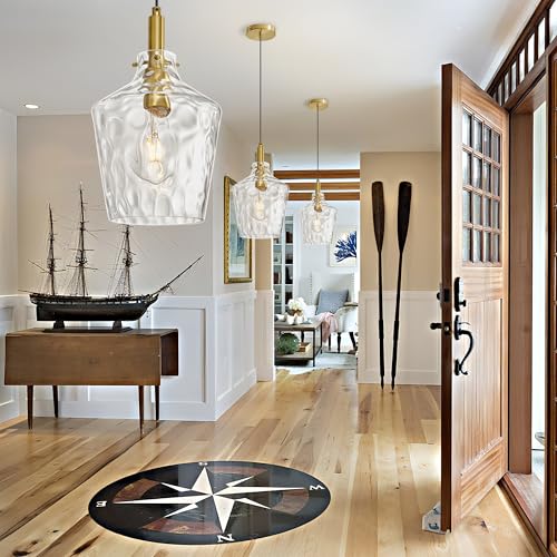 Hammered Glass Pendant Light for Kitchen Island Foyer 1 Pack Gold 8 Inch