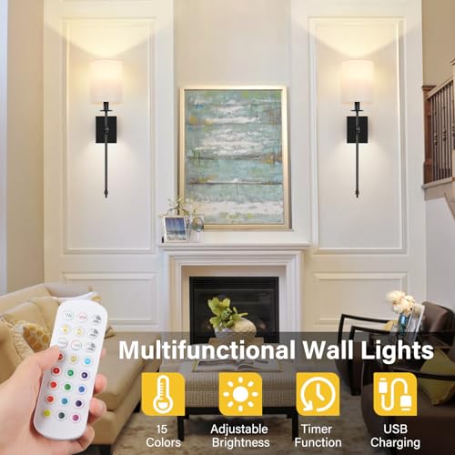 27 inch Battery Operated Wall Sconces Set of 2 with Remote (2 Count)
