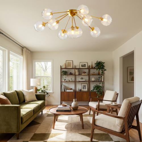10‑Head Clear Textured Glass Sputnik Ceiling Light Starburst Light