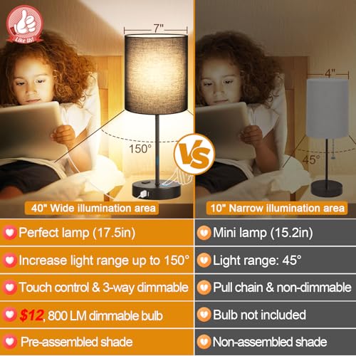 2 Pack Touch Control Table Lamps with 2 USB & AC Outlet