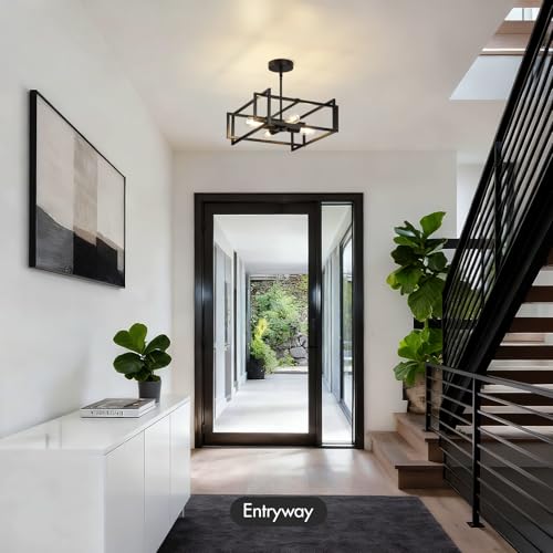 Modern Black Semi Flush Mount Ceiling Light Fixture 16.5"