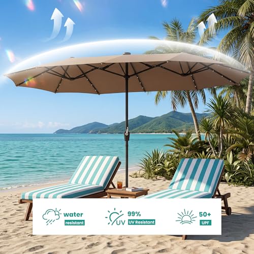 13FT Large Double Sided Patio Umbrella with Solar Lights